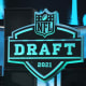 Apr 29, 2021; Cleveland, Ohio, USA; A general overall view of the 2021 NFL Shield Draft logo at First Energy Stadium.